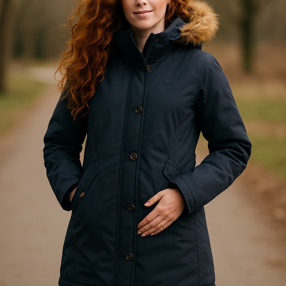 Women's Midnight Blue Ski Jacket with Faux Fur Trim